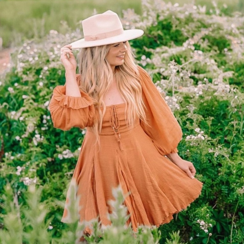 Free People Orange Off Shoulder Gauze Dress - Picture 3 of 16